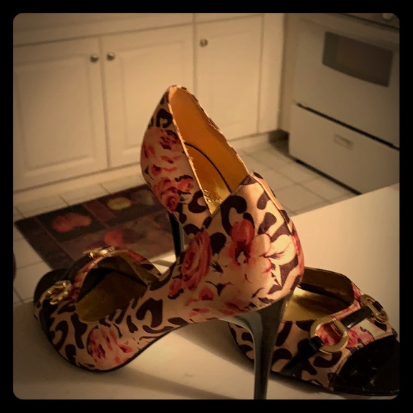 Brown and bone print heel - Picture 1 of 2